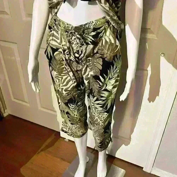 VTG SunBay Cottons Beach Animal Rayon Cruise Womens 2 PC Capris Pants Top Set - Picture 9 of 16